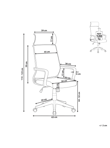 Beliani Bürostuhl LEADER in Grau/Weiß - (W) 63 x (H) 114 x (L) 63 cm