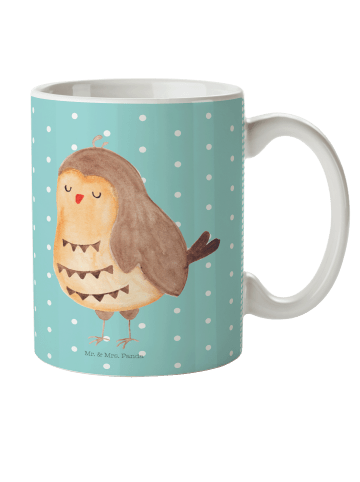 Mr. & Mrs. Panda Trinkbecher Eule Zufrieden ohne Spruch in Türkis Pastell