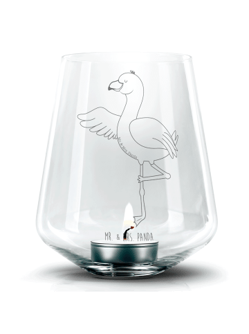 Mr. & Mrs. Panda Windlicht Glas Flamingo Yoga ohne Spruch in Transparent