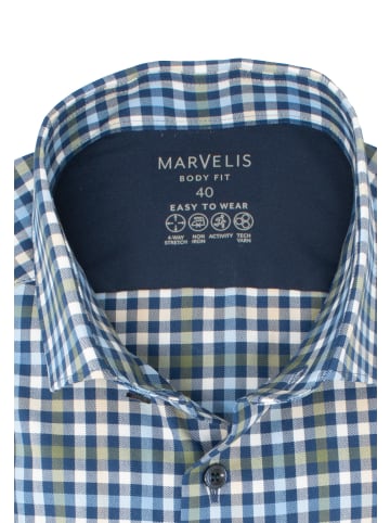 MARVELIS Body Fit Easy To Wear Hemd in Grün/Blau