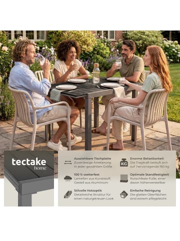 tectake Outdoor-Esstisch aus Aluminium für 4-6 Personen, 80–120 x 80 x 74 cm
