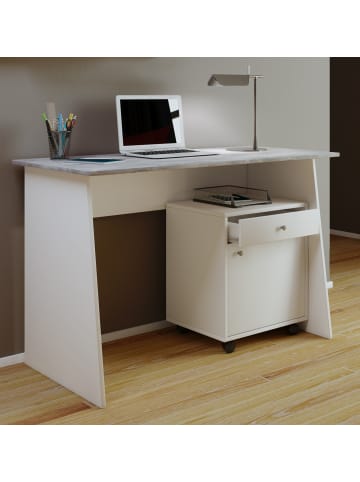 VCM  Holz Schreibtisch Computertisch Masola Maxi in Weiß / Beton-Optik