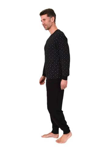 NORMANN Langarm Schlafanzug Pyjama Bündchen Minimalprint in schwarz