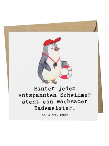 Mr. & Mrs. Panda Grußkarte Bademeister schützend mit Spruch in Weiß