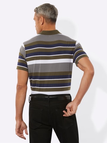 Sieh an! Kurzarm-Poloshirt in oliv-weiß-geringelt