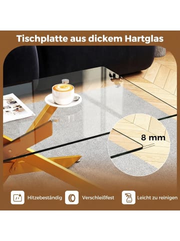 COSTWAY Couchtisch aus gehärtetem Glas 120 x 60 x 45,5 cm in Gold