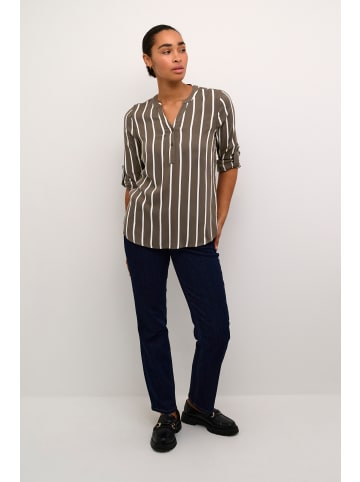 Kaffe Langarm-Bluse KAstridy in Major Brown/Chalk Stripe