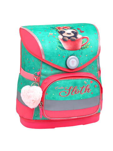 Belmil 4tlg-Set: Schulranzen Cute Sloth in türkis – (H)37 x (B) 30 x (T) 19 cm