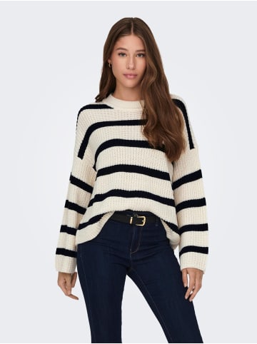 JACQUELINE de YONG Gestreifter Strick Pullover Rundhals JDYJUSTY in Weiß