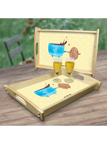 Mr. & Mrs. Panda Holz Tablett Kaffee Bohne ohne Spruch in Gelb Pastell