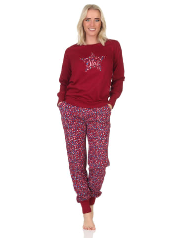 NORMANN Schlafanzug Pyjama langarm Bündchen Sterne - 87085 in rot