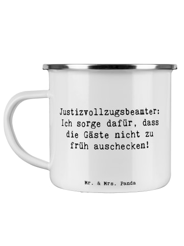 Mr. & Mrs. Panda Camping Emaille Tasse Spruch Justizvollzugsbeam... in Weiß
