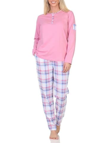 NORMANN Schlafanzug langarm Pyjama karierter Hose Jersey - 84744 in rosa