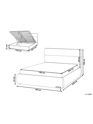Beliani 2-tlg Doppelbett BONIFACIO in Grau/Schwarz