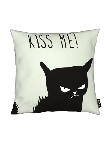 Juniqe Kissen "Kiss Me Cat" in Grau & Schwarz