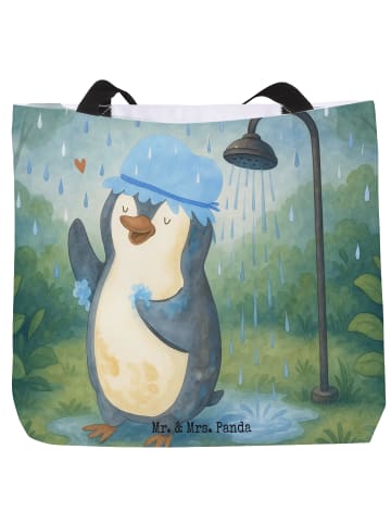 Mr. & Mrs. Panda Tote Bag Pinguin Duschen Design ohne Spruch in Weiß