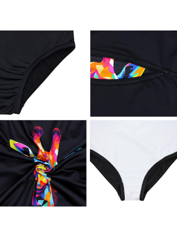 Aquarti Mädchen Badeanzug mit Ringerrücken Print in schwarz/gelb