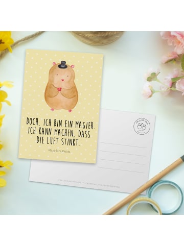 Mr. & Mrs. Panda Bildkarte Hamster Hut mit Spruch in Gelb Pastell