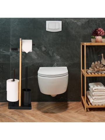 relaxdays WC Garnitur in Schwarz/ Natur - (B)27 x (H)68 x (T)18 cm