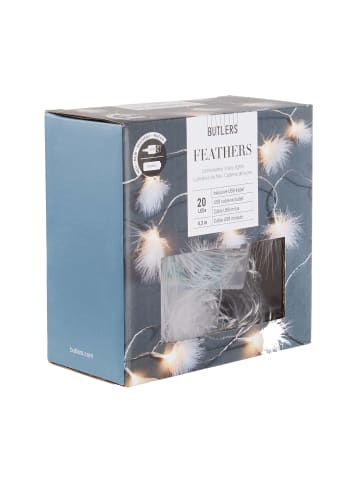 Butlers LED-Lichterkette Federn 20 Lichter mit USB-Batteriefach FEATHERS in Weiß