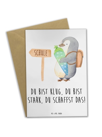 Mr. & Mrs. Panda Grußkarte Erster Schultag Motivation mit Spruch in Weiß