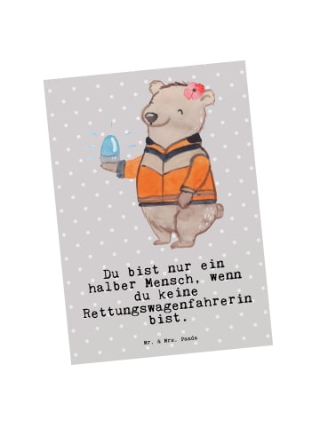 Mr. & Mrs. Panda Postkarte Rettungswagenfahrerin Herz mit Spruch in Grau Pastell