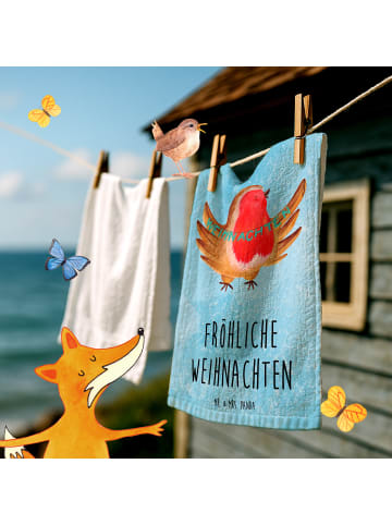 Mr. & Mrs. Panda Handtuch Klein Rotkehlchen Weihnachten mit Spruch in Eisblau