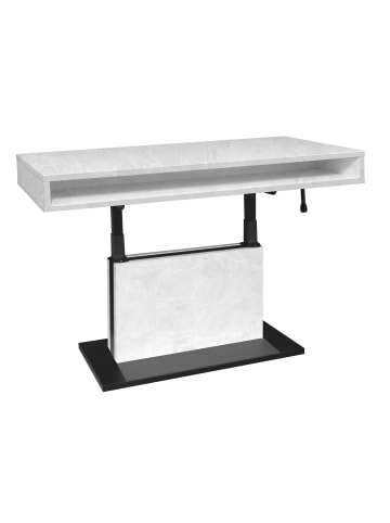 58 aufm Kessel COUCHTISCH Höhenverstellbar Else 2 110x59x60 Holz Keramikoptik Weiß