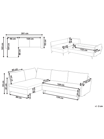 Beliani Schlafsofa KOGE in Braun/Schwarz - (W) 281 x (H) 93 x (L) 93 cm rechtsseitig