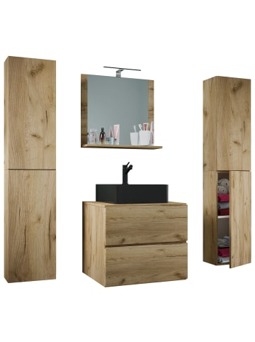 VCM 5-tlg Waschtisch Badmöbel 60cm Lendas XL Schublade in Honig-Eiche