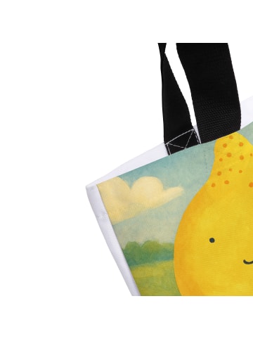 Mr. & Mrs. Panda Tote Bag Beste Freunde Zitrone Design mit Spruch in Weiß