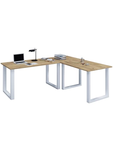 VCM U Schreibtisch Eckschreibtisch L Form 160x160x50 in Silber / Honig-Eiche