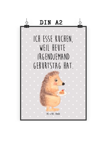 Mr. & Mrs. Panda Poster Igel Kuchenstück mit Spruch in Grau Pastell
