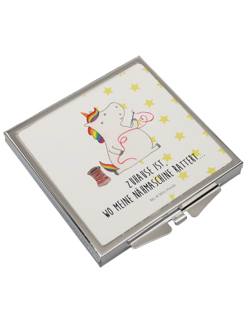 Mr. & Mrs. Panda Handtaschenspiegel Einhorn Näherin mit Spruch in Weiß