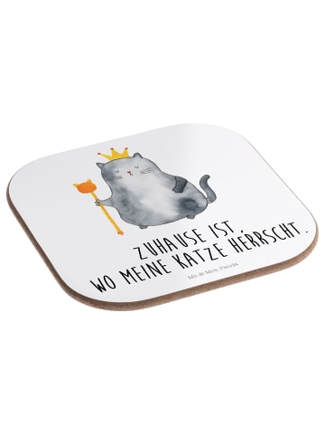 Mr. & Mrs. Panda Getränkeuntersetzer Katze König mit Spruch in Weiß