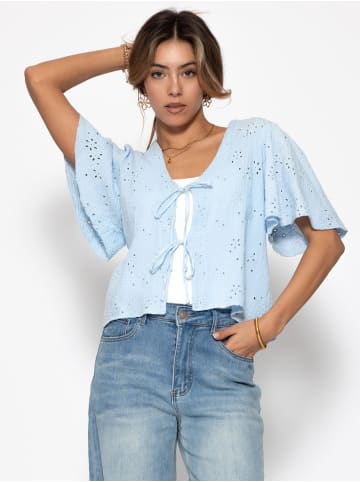 SASSYCLASSY Musselin Blusenjacke mit Bindebänder in weiß