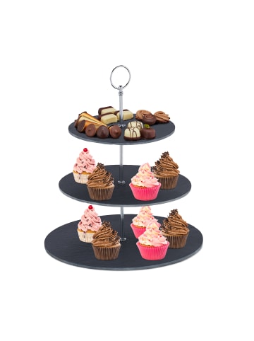 relaxdays Etagere in Anthrazit/ Silber - (H)33 x Ø 30 cm