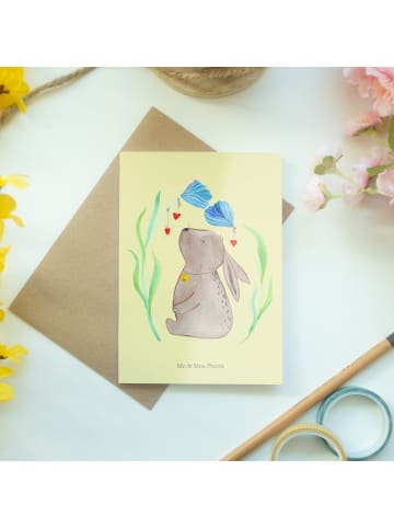 Mr. & Mrs. Panda Glückwunschkarte Hase Blume ohne Spruch in Gelb Pastell