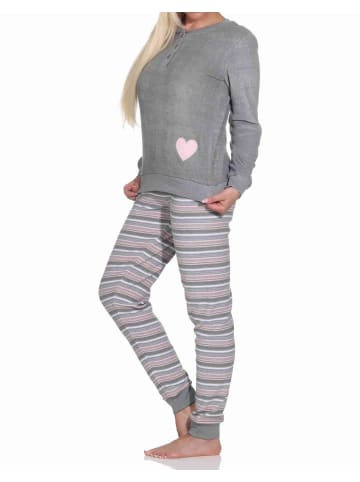 NORMANN Frottee Schlafanzug Bündchen - 77702 in grau