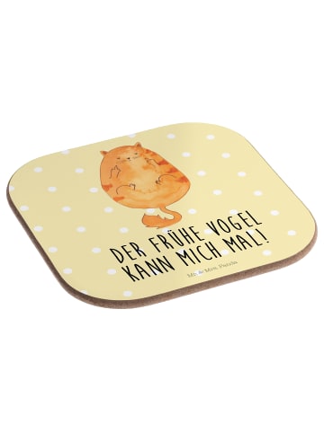 Mr. & Mrs. Panda Tassenuntersetzer Katze Frühaufsteher mit Spruch in Gelb Pastell