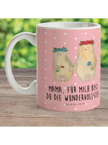 Mr. & Mrs. Panda Kindertasse Bären mit Blumenkranz mit Spruch in Rot Pastell