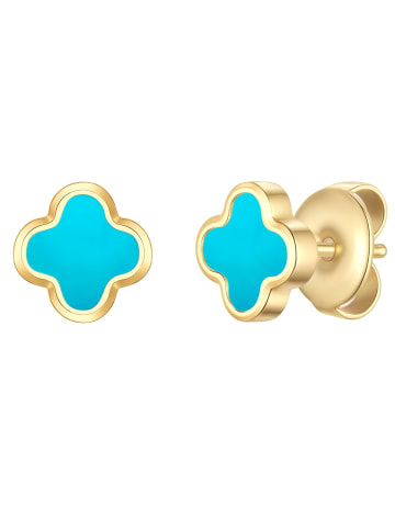 Glanzstücke München Ohrringe Ohrstecker Kleeblatt aus Edelstahl mit Türkis (synth.) in gelbgold