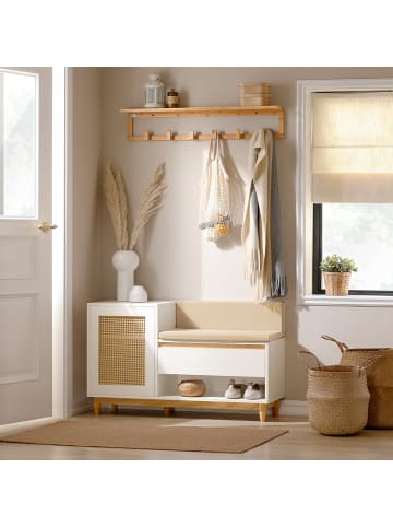 SoBuy Schuhbank in Weiß und Natur - (B)100 x (H)60 x (T)35cm