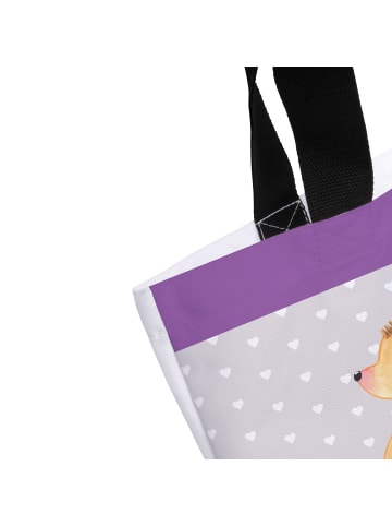 Mr. & Mrs. Panda Schultertasche Igel händchenhaltend mit Spruch in Grau Pastell