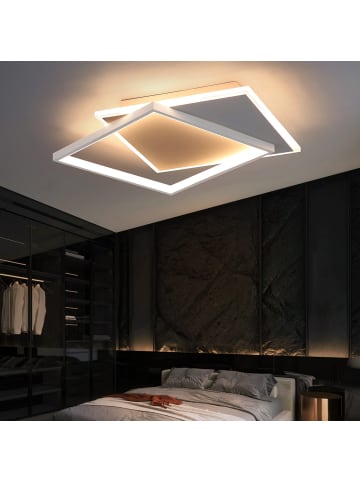 ZMH Deckenleuchte LED Dimmbar in Weiß eckig 44W Modern mit Fernbedienung L 44 CM