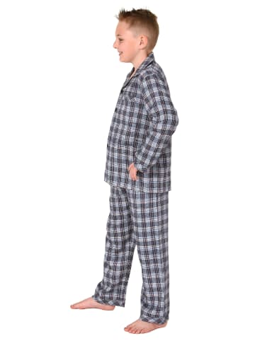 NORMANN langarm Flanell Schlafanzug Pyjama Karo zum durchknöpfen - 77058 in grau