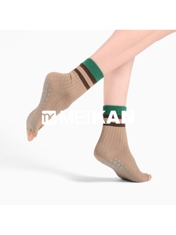 MUNADUNA Yoga-/Pilates-Zehensocken mit offenen Zehen – Streifen-Design in Braun