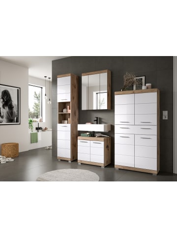 xonox.home Badkombination in Nox Oak/weiß hochglanz - (B) 204 x (H) 191 x (T) 34