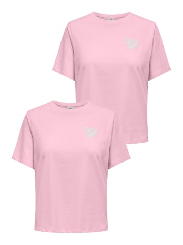JACQUELINE de YONG 2er-Pack T-Shirt mit Schriftzug Legere-Optik in Rosa