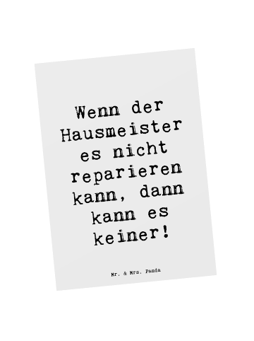 Mr. & Mrs. Panda Postkarte Spruch Hausmeister Hilfe mit Spruch in Weiß